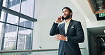 Business, man and talk with phone call in office for discussion, corporate deal and negotiation. Male person, walking and mobile contact of schedule update, investment feedback and financial planning