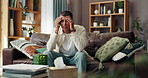 Disappointed man, watching tv and lose with fan in disbelief for sport or fail on sofa at home. Upset, male person or no with mistake for foul, commentary or bad play on living room couch at house