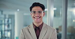 Office, smile and face of business man for financial advisor, corporate confidence and career ambition. Consultant, professional and pride with person at risk management company for job opportunity