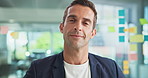 Proud, business and man with face in office for ambition, finance consultant and company growth. Portrait, person and confidence for about us, asset management and financial investment of opportunity