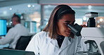 Laptop, science and smile with woman in laboratory for development of cure, medicine or treatment. Biotechnology, computer and innovation with happy scientist in clinical trial for breakthrough