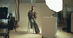 Smile, man and photographer with face on camera for photoshoot results, editing and catalog. Photography, digital and retouch process in backstage to review picture, production and magazine industry