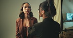 Studio, makeup artist and women with tools, lipstick and preparing for photoshoot, glow and cosmetics. Production, model and makeover with brush on set, behind the scenes and people with equipment