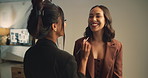 Studio, makeup artist and women on set, model and preparing for photoshoot, glow and cosmetics. Production, lipstick and makeover for girl with brush, behind the scenes and people with equipment