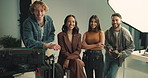 Face, photography and smile with people on set for fashion magazine or style photoshoot. Direction, happy or production with photographer and model behind the scenes for artistic or creative catalog