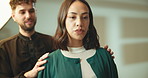 Fashion, makeup artist and model on set, people and preparing for photoshoot, stylist and cosmetics. Production, studio and makeover for girl with brush, behind the scenes and process with equipment