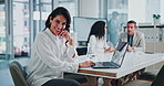 Face, manager and happy business woman in office as talent acquisition specialist with experience on laptop. Portrait, hr worker and recruitment expert, hiring professional and headhunter coworking
