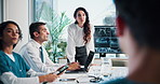 Healthcare, teamwork and people with laptop, discussion and colleagues with documents, plan or boardroom. Hospital, medical professional and meeting for treatment options, brain scan or collaboration
