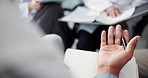 Writing, meeting and hands of doctors in hospital for discussion for medical research, diagnosis and advice. Healthcare, professional and people with notebook for report, planning or review in clinic
