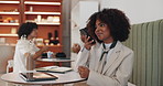 Woman, voice note and cafe with smartphone, remote work and conversation for online job. Discussion, creative editor and explaining for freelance career, copywriter and feedback for social media