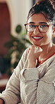 Woman, face and happy with laptop at startup, typing and research with editing process for magazine article. Person, writer and journalist in portrait, career and creative at media company in Mexico