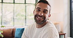 Face, man and rest with smile at house for ambition, realtor career and development of startup business. Portrait, person and laughing with property consultant, real estate agent and mortgage listing