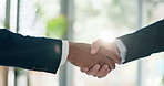 Office, corporate and business people shaking hands for meeting, collaboration and onboarding for job. Professional, partnership and workers with handshake for agreement, financial deal and thank you