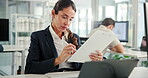 Woman, notes and writing in office for science, research and neurotechnology study at tech. Mature engineer, clipboard and MRI scan for healthcare innovation, review and developing AI brain system