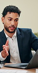 Finance, business man and consultation with laptop for portfolio management, investment advice and budget plan. Financial advisor, meeting and discussion in office for insurance benefits and offer