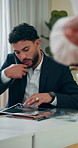 Business man, talk and phone call with document in office, client feedback and proposal report. Accountant, mobile or conversation of financial solution, investment paperwork and schedule negotiation
