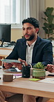 Office, businessman and talking with tablet in meeting, finance feedback and consultant. Discussion, teamwork and financial advisor with tech for risk management, review research or investment advice