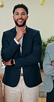 Happy, confident and face of businessman in office for job promotion in finance career. Pride, smile and portrait of male financial manager with company profit and revenue account in workplace.