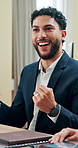 Business, man and clapping with celebration in meeting for company performance, investment opportunity or success. Financial analyst, excited and high five team for sales growth and funding approval