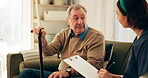 Senior man, nurse and therapy with cane, support and healthcare for retirement. Patient, caregiver and person with a disability for nursing home, rehabilitation and medical elderly care and help
