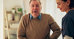 Help, home and nurse with senior man for assisted living, medical service and care. Retirement, healthcare and caregiver with elderly person with disability for walking, support or recovery with cane
