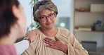 Woman, nurse and support for healthcare with good news, care and trust. Patient, caregiver and nurse with kindness or compassion and medical therapy for empathy, respect and support or assist