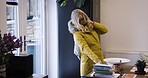 Woman, prepare and leave house with bag for shopping trip in the city. Mature woman getting ready and wearing winter coat for journey in cold town for consumer shop to buy or purchase items.
