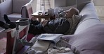 Retirement, rehabilitation and mature man sleeping on the couch for rest and recovery after surgery. Retire, senior male and sofa sleep or nap for surgical recovering process while resting 