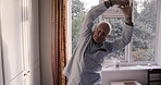 Senior, stretching and nursing home retirement of a man doing yoga and pilates workout at a house. Health lifestyle, athlete exercise and home sports for fitness balance, cardio and training