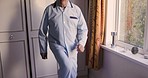 Stretching, wake up and physiotherapy with old man in bedroom of nursing home for rehabilitation, health and therapy. Healthcare, retirement and fitness with elderly patient training for healing