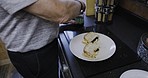 Sandwich, food and hands with a senior man preparing a meal in the kitchen of his retirement home alone. Health, diet and nutrition with a mature male pensioner making a bread snack in his house