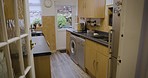 Design, style and empty kitchen architecure in home property with nobody. Detail, decor and apartment cooking room with no people in a modern home for food and drink lifestyle in a house