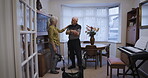 Love, retirement and chatting with a senior couple in the living room of their home talking together. Security, trust and support with a mature man and woman enjoying conversation while bonding