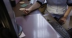 Retirement, computer and nurse with senior man at desk learning online technology, writing email and use internet. Nursing home, communication and caregiver help, talking and teaching elderly patient