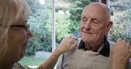 Love, home and woman dressing her husband for an event, work or a romantic date together. Happy, care and loving elderly wife helping her senior man in retirement while getting ready at their house.