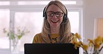 Telemarketing, customer service and woman doing an online consultation with a laptop in her home. Contact us, crm and professional female call center representative working on a computer in workspace