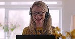 Communication, customer support and female doing an online consultation with a laptop in her home. Contact us, crm and professional woman telemarketing representative working on computer in workspace