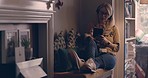 Woman, tablet and customer service in work from home job with dog, chat or talk for communication. Female consultant, touchscreen and headset mic for tech support, advice and working with pet on sofa