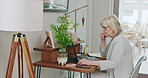Writer, author and senior woman writing doing remote work or planning retirement, schedule and taking notes. Idea, story and elderly person or worker journal in a notebook, story or novel book