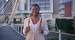 Black woman, college and bag with ambition for future development or academic scholarship in Australia. Portrait, young female person or exchange student with backpack for new opportunity or journey