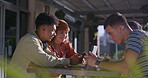 Students, diversity and chat as friends with smartphone, bonding or break for conversation on campus. Group of people, happy and talk for education, scholarship and learning in college or university
