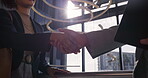 Business, people and shaking hands in office with welcome for introduction, greeting and b2b meeting. Company merger, employees and handshake in building for partnership deal, agreement and contract