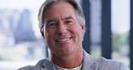 Development, face and smile of business man in office with ambition or experience for corporate career. Agency, mission and portrait of happy professional employee in workplace for management