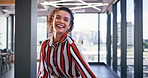 Business woman, celebration and dancing for success, deal or sale with real estate goals in office. Happy realtor, dancer and winner with investing, trading or agent for achievement in workplace