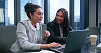 Mentor, laptop and consultant with business people in office for corporate treasurer, company liquidity and investment. Portfolio manager, planning and capital funds with employees in financial firm