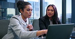 Consultant, laptop and team with business people in office for corporate treasurer, company liquidity and investment. Portfolio manager, planning and capital funds with employees in financial firm