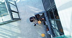 Collaboration, discussion and meeting with business people in office from above for corporate planning. Brainstorming, conversation or strategy with professional employee people it work from above
