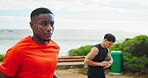 Race, running and health with men in nature for marathon practice, exercise and wellness. Workout, wellness and cardio with people training at park for sports athlete, challenge and fitness jogger