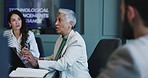 Business people, meeting and woman in office, fintech and conversation with brainstorming. Employees, leader and accounting with expert, feedback for project or internet with website info for economy