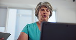 Treadmill, tablet and breathing with old woman in physiotherapy for heart rate, monitor and fitness report. Rehabilitation, cardio health stats and low angle with person in clinic for patient results